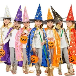 Cadılar bayramı Cloak Cap Parti Cosplay Prop Festivali Fantezi Elbise Çocuk Kostümleri Cadı Sihirbazı Kıyafeti Robe Ve Şapka Kostüm Cape Kids WA4233