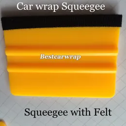 Pro Yellow Felt Squeegee車両窓ビニールフィルムカーラップアプリケータツールスクレーパー100ピース/ロット送料無料