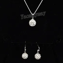 10mm White Disco Ball Pendant Earrings And Necklace Crystal Jewellery Set For Present 10 Sets Wholesale