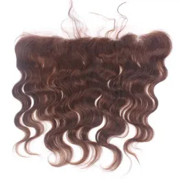 カラー4ブラウン13x4ヘアバンドル付きの正面閉鎖ペルーの髪の毛の波