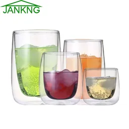jankng 1個クリア手作りの耐熱性二重壁ガラス茶飲料カップ健康的な飲み物マグカップコーヒーカップ絶縁透明なガラス