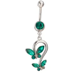 Women New Style Sexy Summer Body Jewelry CZ Red/Blue/Green Butterfly Navel Rings Bar Belly Piercing Ring Jewelry for Girls Women