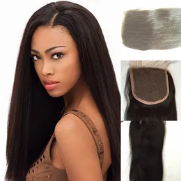 100% Cabelo Virgem Brasileiro 3 Way Despedida 4x4 Lace Encerramento Top Encerramento Yaki Em Linha Reta Cor Natural Do Cabelo Humano Encerramento Frete Grátis