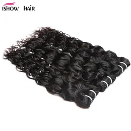 Ishow Wholesale 8A Water Wave Virgin Hair Bundles Weft 3Pcs 100% Unprocessed Brazilian Peruvian Indian Malaysian Extensions for Women All Ages 8-28 inch Jet Black