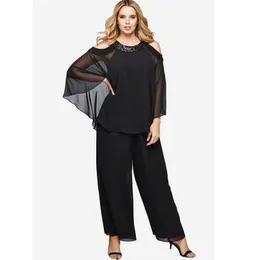 Black Two Pieces Mother Of The Bride Pant Suits Custom Made Sequined Wedding Guest Dress Plus Size Cheap Long Sleeves Mothers Groo245g