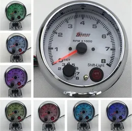 3.75 '' 80mm 0 ~ 8000 Tachimetro RPM Gauge 7 Colori Display White Face RPM Meter Con RPM Shift Light Auto Gauge