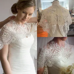 Elegant Fall Bridal Wraps Scoop Sleeveless Wedding Cape Lace Applique Beads Tulle Plus Size Bolero Jackets