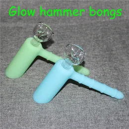 Glow in dark Silicone Hammer Blunt bong Hookahs bubblers Mini Travel Bongs Showerhead Dab Rig silicone Bubbler Oil Rigs 18.8mm Joint free DHL