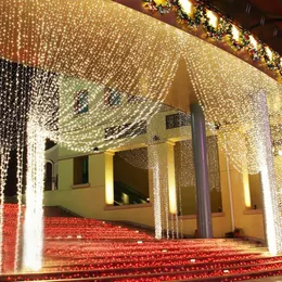 Luce natalizia a LED 3 * 3m 6 * 3m 8 * 3m 10 * 3M 300 600 800 1000 LED Luci per tende a stringa Lampade da giardino per decorazioni per feste di nozze di Natale di Capodanno