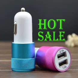 Factory Promotion with DHL Free Ship ! New Metal Dual USB Port Car Charger Universal Cell Phone Adapter for Mobile Phones