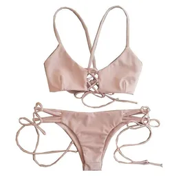 Kvinnors Bikini Pink Baddräkt Swimwear Bandeau Push Up Bra Badkläder Gratis frakt