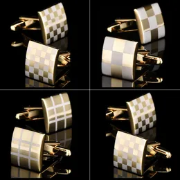 Nowy Złoty Wzór Spinki do mankietów 3 Color Square Cufflink 16mm French Cuff Links do ślubu Ojca Boże Narodzenie Prezent