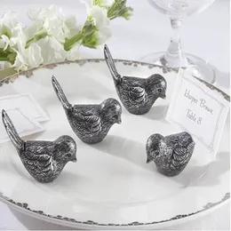 Partihandel 100st Bröllopsdekorationer Antik Silver Antiqued Bird Place Korthållare Kärlek Fågelnamn Korthållare