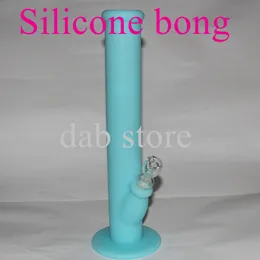 Brilho no escuro food grade de silicone bong tubo de água de silicone com acessórios de vidro, antiaderente bongos de silicone para o transporte livre