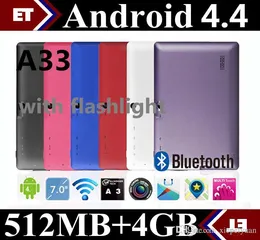 7 inç A33 Quad Core Tablet Allwinner Android 4.4 KitKat Kapasitif 1.5 GHz 512 MB RAM 4 GB ROM WIFI Çift Kamera Feneri TA2