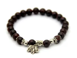 Fina smycken Partihandel 10st / Lot Natural Onyx Garnet Semi-Precious Stone Pärlor Elephant Lucky Charm Bracelets Girl's Gift