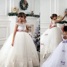 Flor menina vestidos para casamentos jóia vintage faixa de laço net bebê festa de aniversário comunhão vestidos crianças vestir formal novo novo