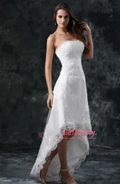 2016 Short Beach Wedding Dresses A Line Strapless Appliques Lace Corset Back Sexy White Ivory Bridal Gowns QA07