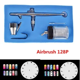 0,35 mm 22cc 128P Airbrush Double Action Professional Capacity Pen Spray Gun Kit Set med 2 naglar mallar