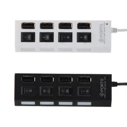 USB 2.0 Real High Speed ​​4 Port Four Power On/Off Switch LED USB Hub för PC Laptop Notebook Support 1TB HHD Flash Drive