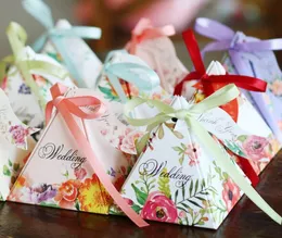 100pcs Triangle Candy Box Chocolates Boxes With Ribbon For Wedding Party Baby Shower Favor Gift