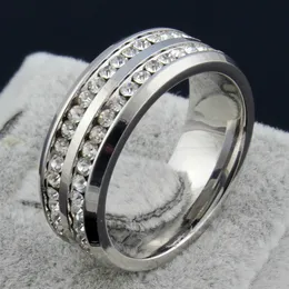 ファッション女性 2 行 CZ ダイヤモンドリング卸売 S925 シルバーカラーステンレス鋼の結婚指輪女性パーティージュエリー