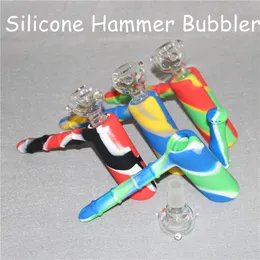 Smoking Showerhead Bong Hookahs Silicon Bubblers Recycler 18.8mm Bubbler Hammer Hookah Unbreakable With Glass Bowl DHL