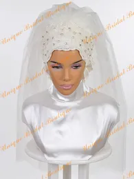 2016 Islamskie welony ślubne z kryształami Szczegóły i Cut Edge Real Photos Aplikacje Tulle Fashion Wedding Hidżab dla arabskich kobiet