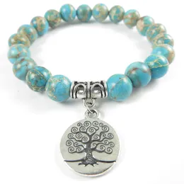 Sn0641Tree of Life Mala Ara Armband Yoga Smycken Turkos Aqua Meditation Mala Ara Bracelet Healing Armband Wrist Mala Unique Gfit