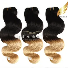Brasilianska Ombre Human Hair Extension Body Wave Wavy Waves Dip Dyet # 1b / # 27 Färg Human Hair Gratis Shipping Bella Hair