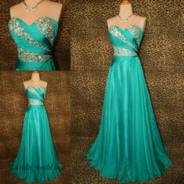 Gratis frakt Crystal Beaded Prom Dress Ny Real Picture Teal Color Sweetheart Lång Formell Party Gown