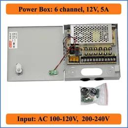 6 Port 12V 5A CCTV Kamera Power Box 6 Channel Switching Power Supply Distribution Box för videoövervakningskameror 6 Port AC 100-240V