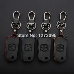 Handstygd läder bil nyckelfall för Mazda 3 5 6 8 MAZDA 323 CX-7 CX-9 2 Knappar Fällande Key Keychain Tillbehör