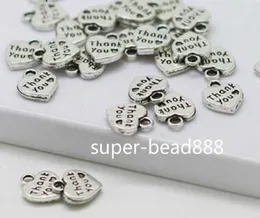 500Pcs Antique Silver Bronze Hearts Letter Thank you Charms Prndant For Jewelry Making 10*12mm