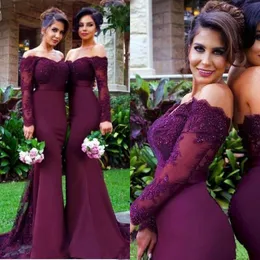 Elegant Long Bridesmaid Dress Off the Shoulder Grape Purple Maroon Maid of Honor Gowns for Wedding Party Beaded Lace Appliques