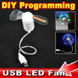 DHL Fashion USB LED FAN USB Gadget Red/Green/Blue Light Flexible LED Cooler DIY USB Case Any Characters Messages for Laptop PC