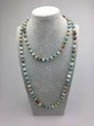 ST0008 8mm Amazonite Stone Making 42 inch long Knotted Fashion jade necklace lowest prices jewelry wholesale