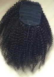 160g African American Afro Kinky Curly Ponytail Big Natural Puff Kinky Curly Penytail Clip Culry Peruvian Human Hair Drawstring Ponytail