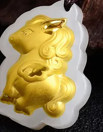Guld med inläggningar jade kinesiska zodiaken (tecknad film) ma talisman halsband och hänge