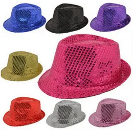 Vuxen Färgglada Sequins Jazz Hat Stage Föreställningar Fedora Hattar Polyester Krympning Juldag Magic Cap