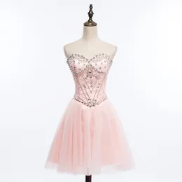 Zroszony Kryształ Organza Tulle Sukienki Homecoming Z Koronką Top 2018 Sweetheart Krótkie Prom Dresses Party Suknie Lace Up