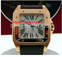 高級時計100 18KブラックレザーブレスレットイエローゴールドベゼルW20112Y1ウォッチメンズウォッチ腕時計