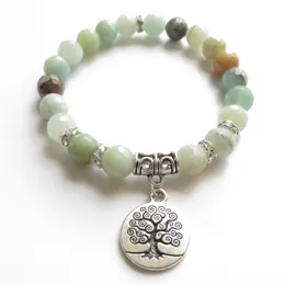 Sn1121 Tree of Life Mala Armband Yoga Smycken Wrist Faced Amazonite Meditation Mala Ara Bracelet Healing Födelsedag Unik gåva
