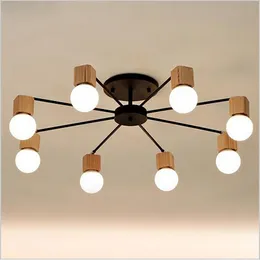 Nowoczesny minimalistyczny lampki sufitowe LED drewniane oświetlenie żyrandolu żelaza do salonu sypialnia pokój dla dzieci