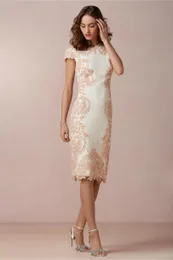 Full Lace Mother Of The Bride Gowns Sleeves Jewel Neck Knee Length Appliqued Cocktail Dress For Wedding Mother Groom Dresses293u
