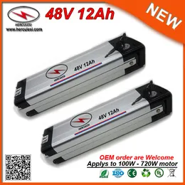 48 Volt Batteries 700W 12Ah 48V Lithium Ion Battery in 18650 2000mAh 13S6P Cells for Electric Bike 700W Silver Fish Battery