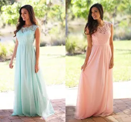 Bridesmaid Dresses Wedding Guest Dress Country Long Jewel Neck A Line Lace Pink Mint Blue Sage Plus Size Formal Maid of Honor Gowns