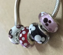 4 adet / grup Gevşek Boncuk El Yapımı Lampwork 925 Ayar Gümüş Murano Cam Charm Boncuk Avrupa Pandora Takı Bilezik Uyar