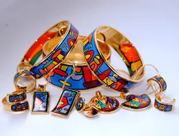 Серьги-кольца серии «Деревня Хундертвассера» с эмалью, позолоченной 18 карат, серьги-кольца для женщин, серьги-кольца высочайшего качества299x