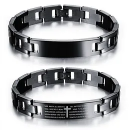Trendig svart 316l rostfritt stål länkkedja kors id Bangle armband hög kvalitet för kvinnor män bästa gåva